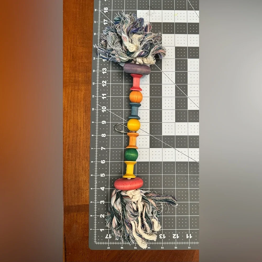 Colorful Wooden Bead Tassel Bird Toy - Handmade
